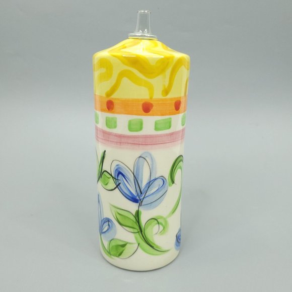 Vicki Carroll Pottery Ceramic Oil Lamp Vintage Yellow Blue White Floral Decor - Picture 6 of 12